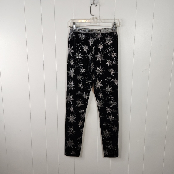 Victoria Secret Black Velvet Leggings Shooting Stars Glitter Pants Size Medium - Picture 7 of 9